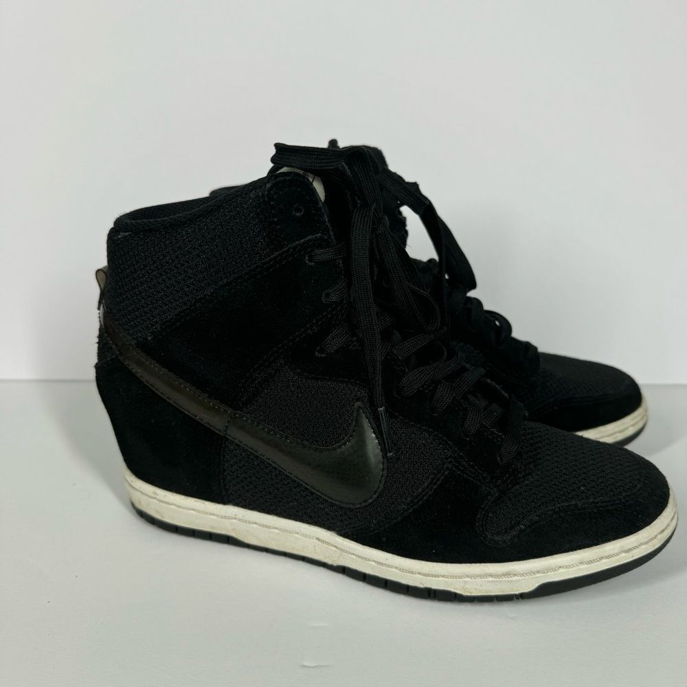 Nike Dunk Sky Hi Black Mesh Suede Hidden Wedge Sneakers Shoes 644877-001 Women 9 - Picture 4 of 10